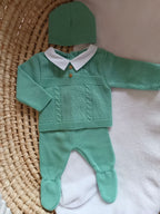 Ensemble complet vert boutons bois 0/3 mois