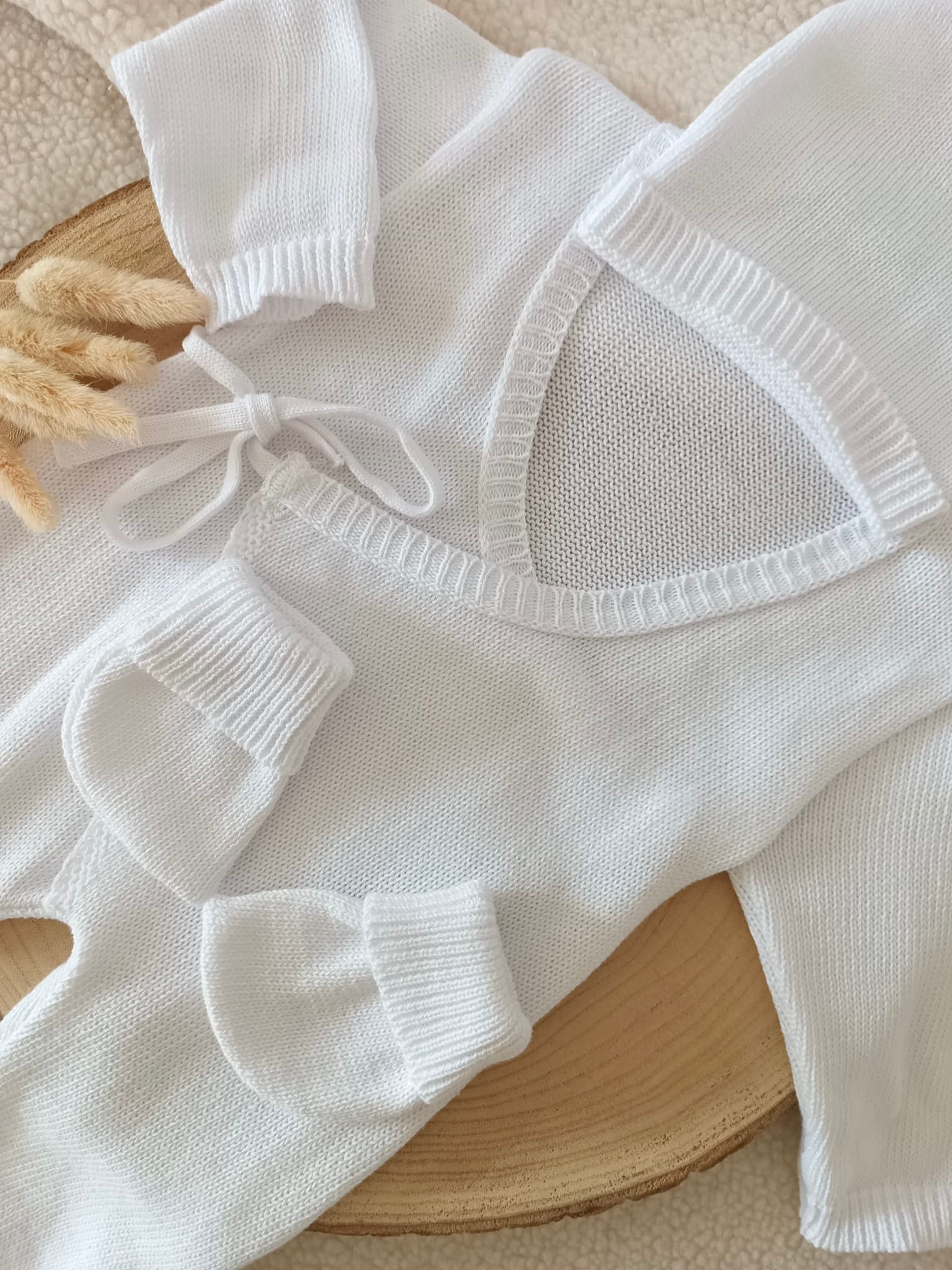 Combinaison blanche 100% coton, 3 pièces, 0/3 mois - personnalisable -