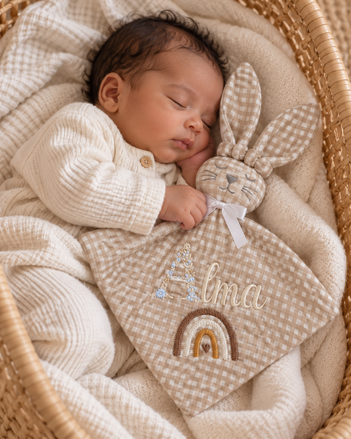 Doudou personnalisé bébé en gaze de coton – Collection Vichy