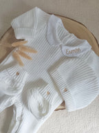 Combinaison maille blanc avec col blanc - 0/3 mois - personnalisable