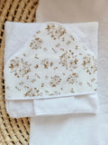 Cape de bain en gaze de coton et polaire fleurs de coton tons beige/marron