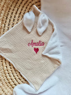 Doudou lange gaze de coton et polaire - beige - personnalisable -