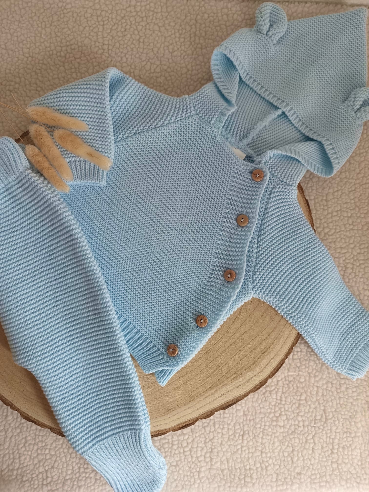 Tenue naissance bleu ciel 0/3 mois -  oreilles ours - personnalisable -