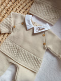 Ensemble complet naissance beige 0/3 mois avec boutons bois