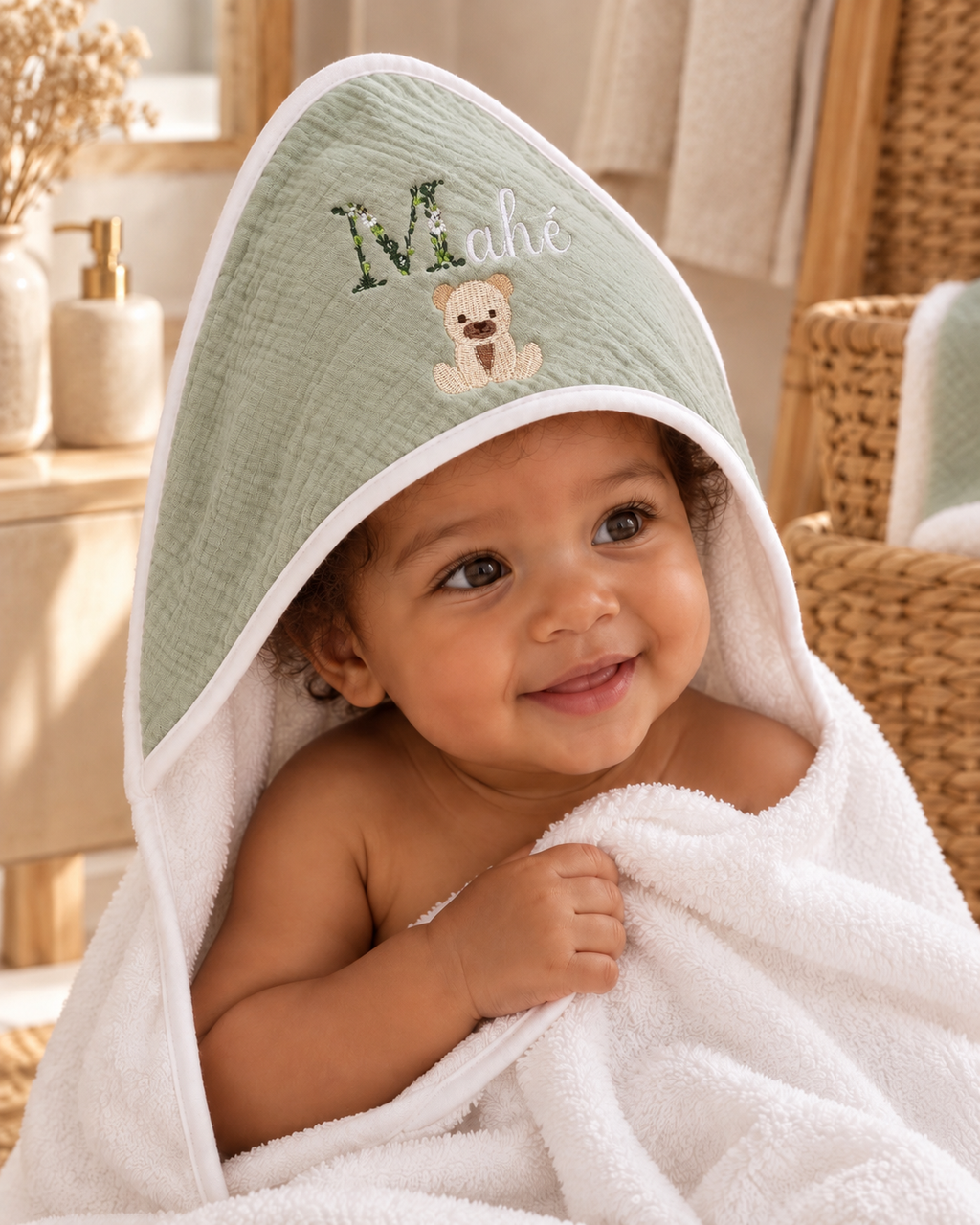 Cape de bain personnalisée bébé en gaze de coton