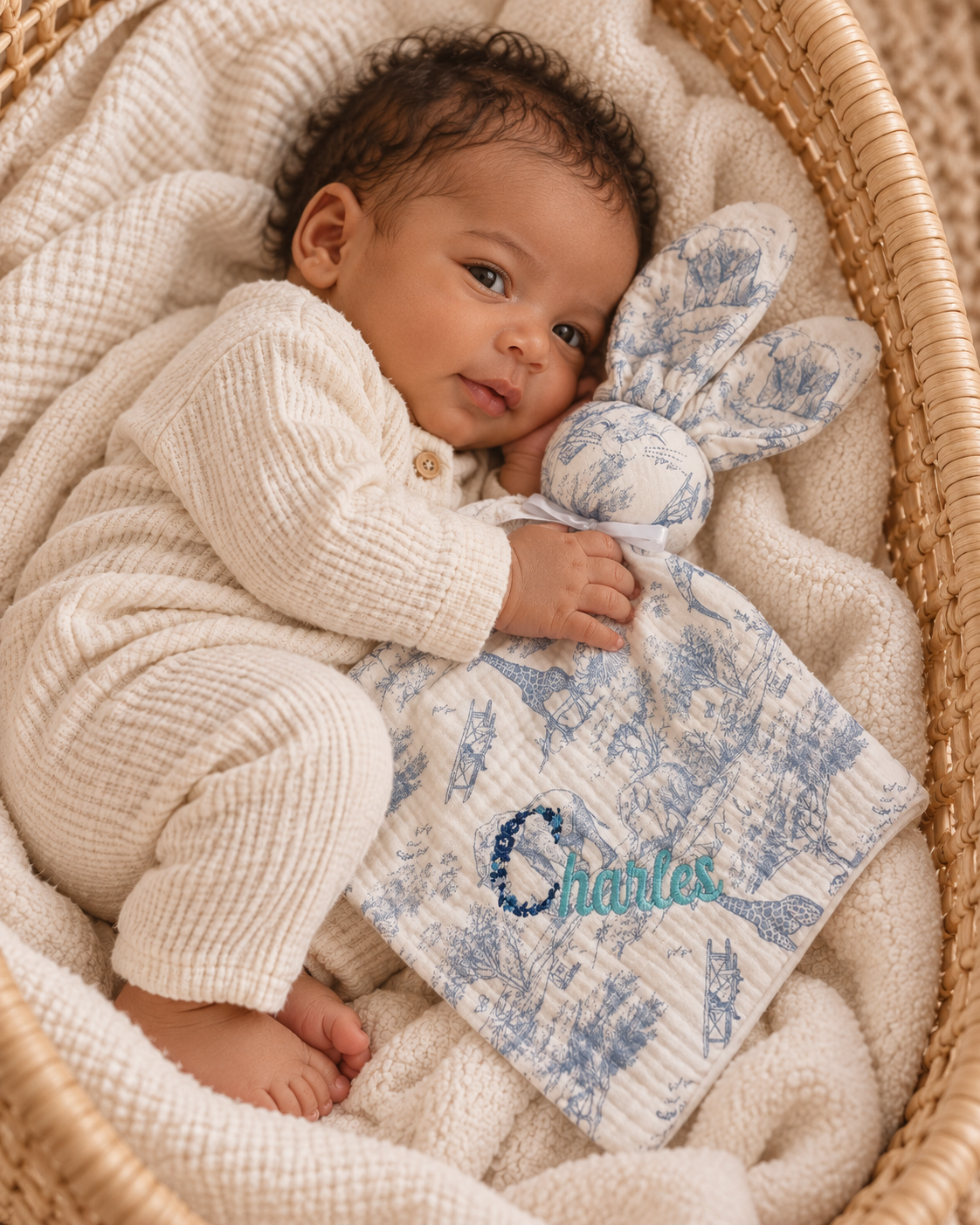 Doudou personnalisé bébé en gaze de coton – Collection Safari