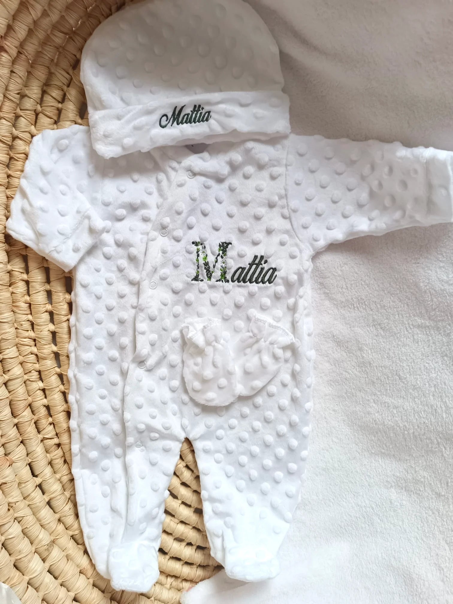 Pyjama naissance personnalisé minky – ensemble 3 pièces bébé