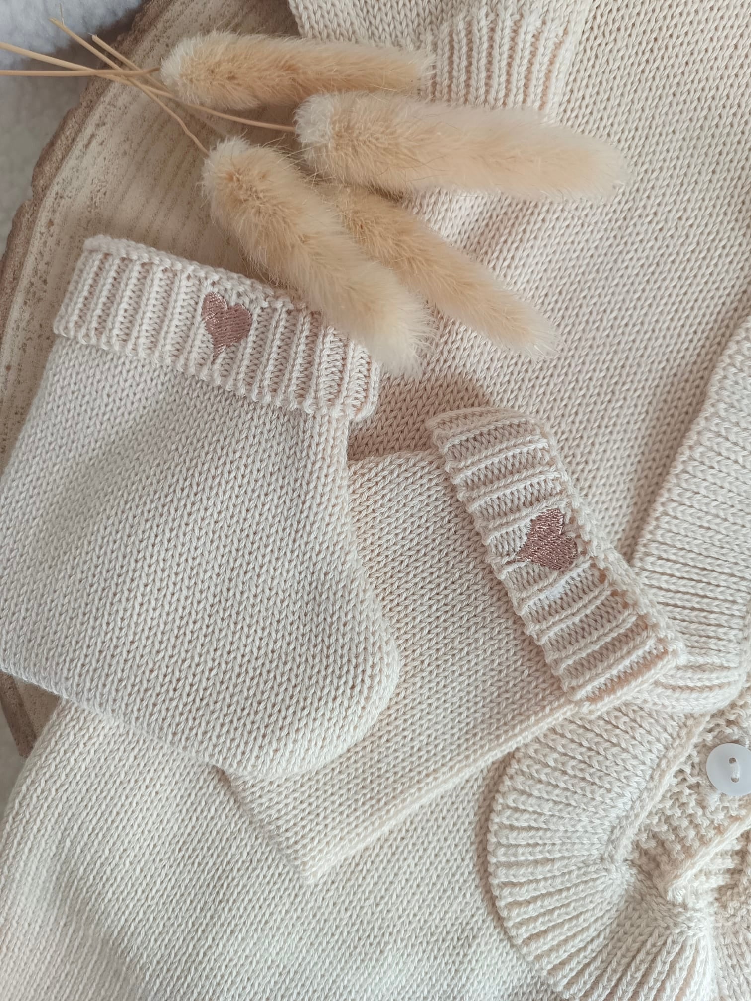 Combinaison beige oreilles lapin 100% coton, 3 pièces, 0/3 mois - personnalisable -