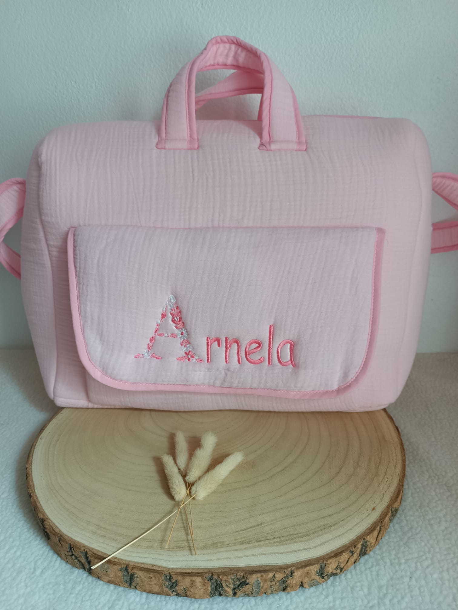 Sac à langer en gaze de coton rose - personnalisable -
