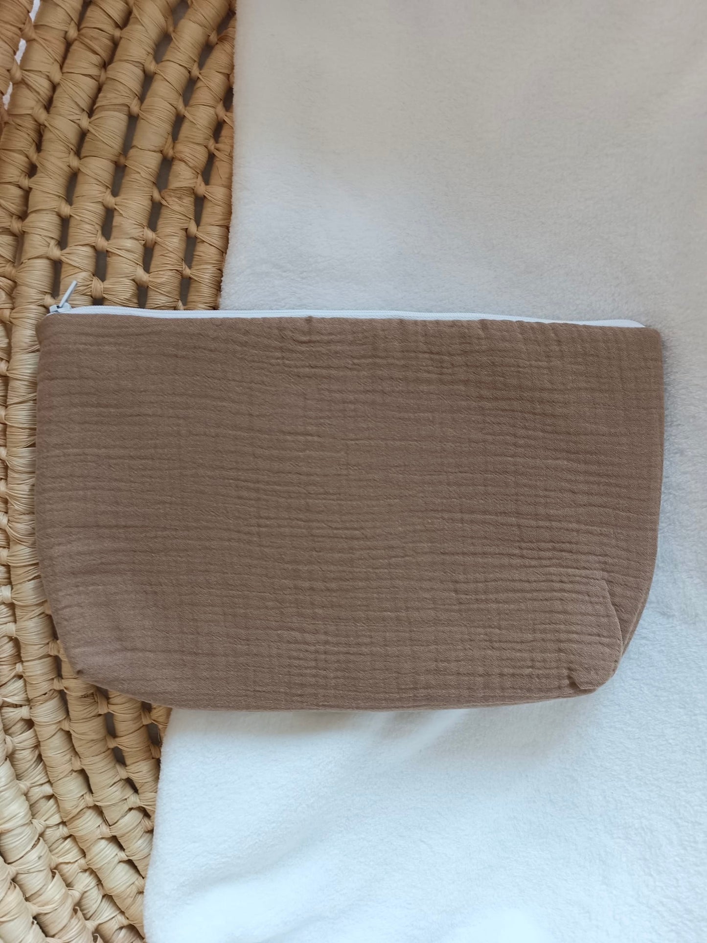 Trousse en gaze de coton marron - personnalisable -