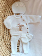 Tenue de naissance personnalisée 4 pièces bonnet oreilles ours – 0-3 mois