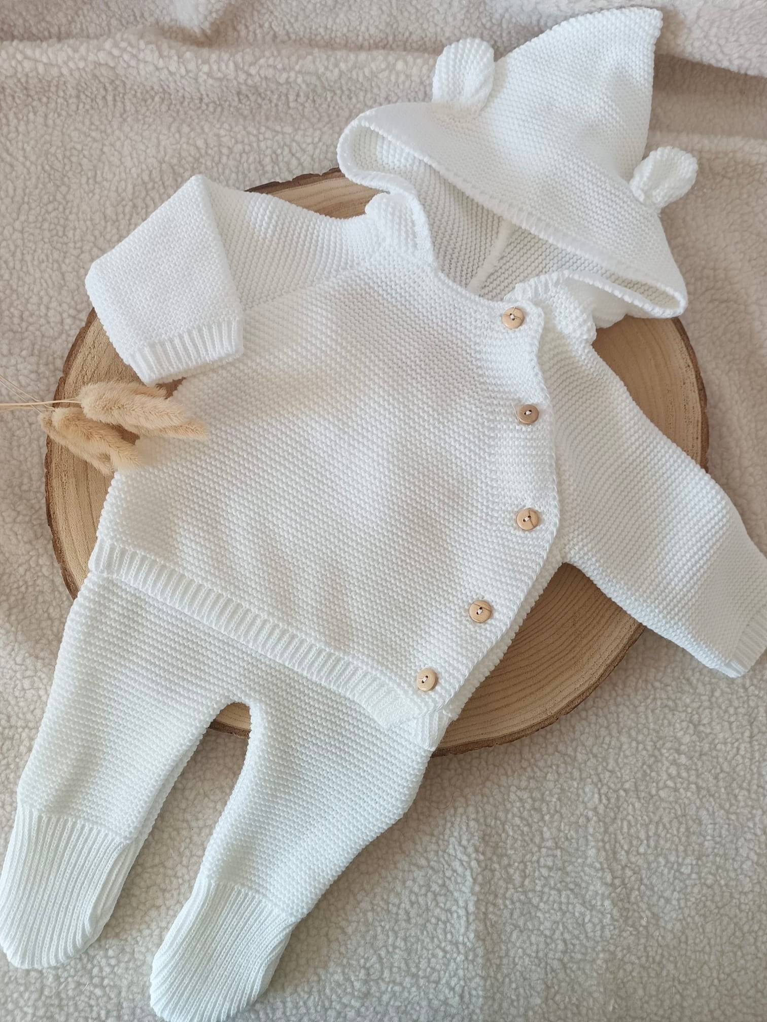 Tenue naissance blanc 0/3 mois - avec oreilles de lapin - personnalisable -