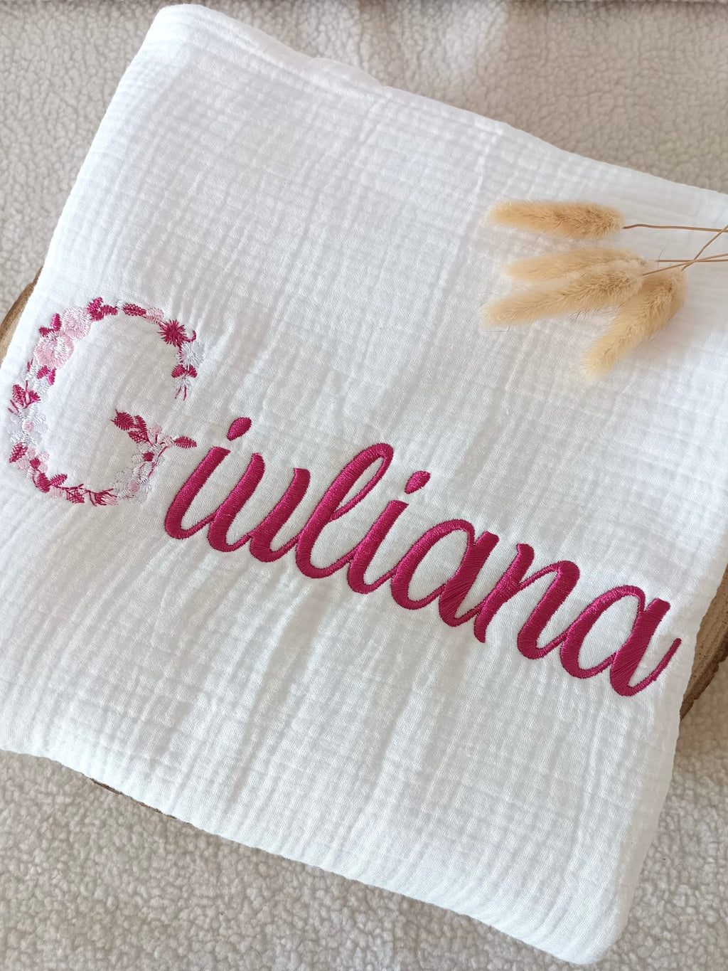 Couverture en gaze de coton et polaire blanc - personnalisable -