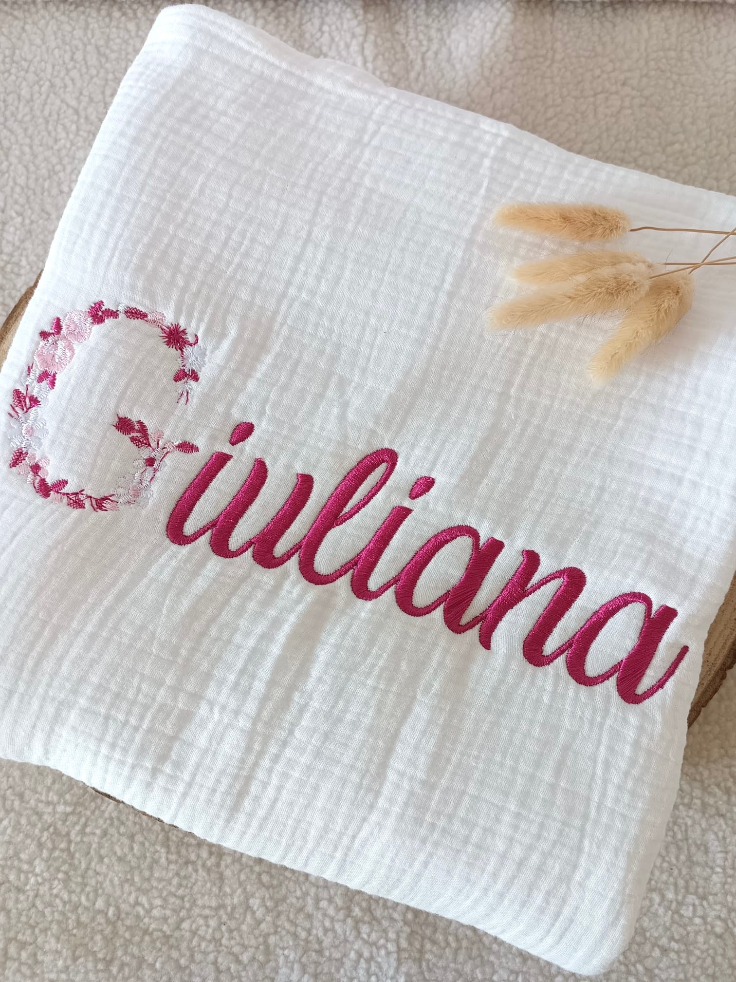 Couverture en gaze de coton et polaire blanc - personnalisable -