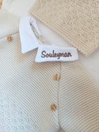 Ensemble complet naissance beige 0/3 mois avec boutons bois