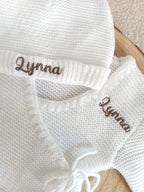 Tenue naissance 0/3 mois en maille blanc - personnalisable