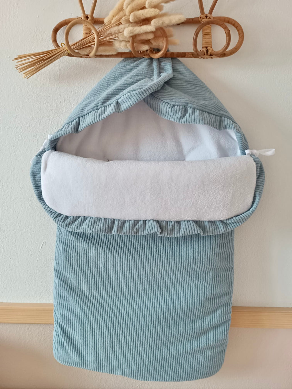 Nid d'ange en velours et polaire bleu gris