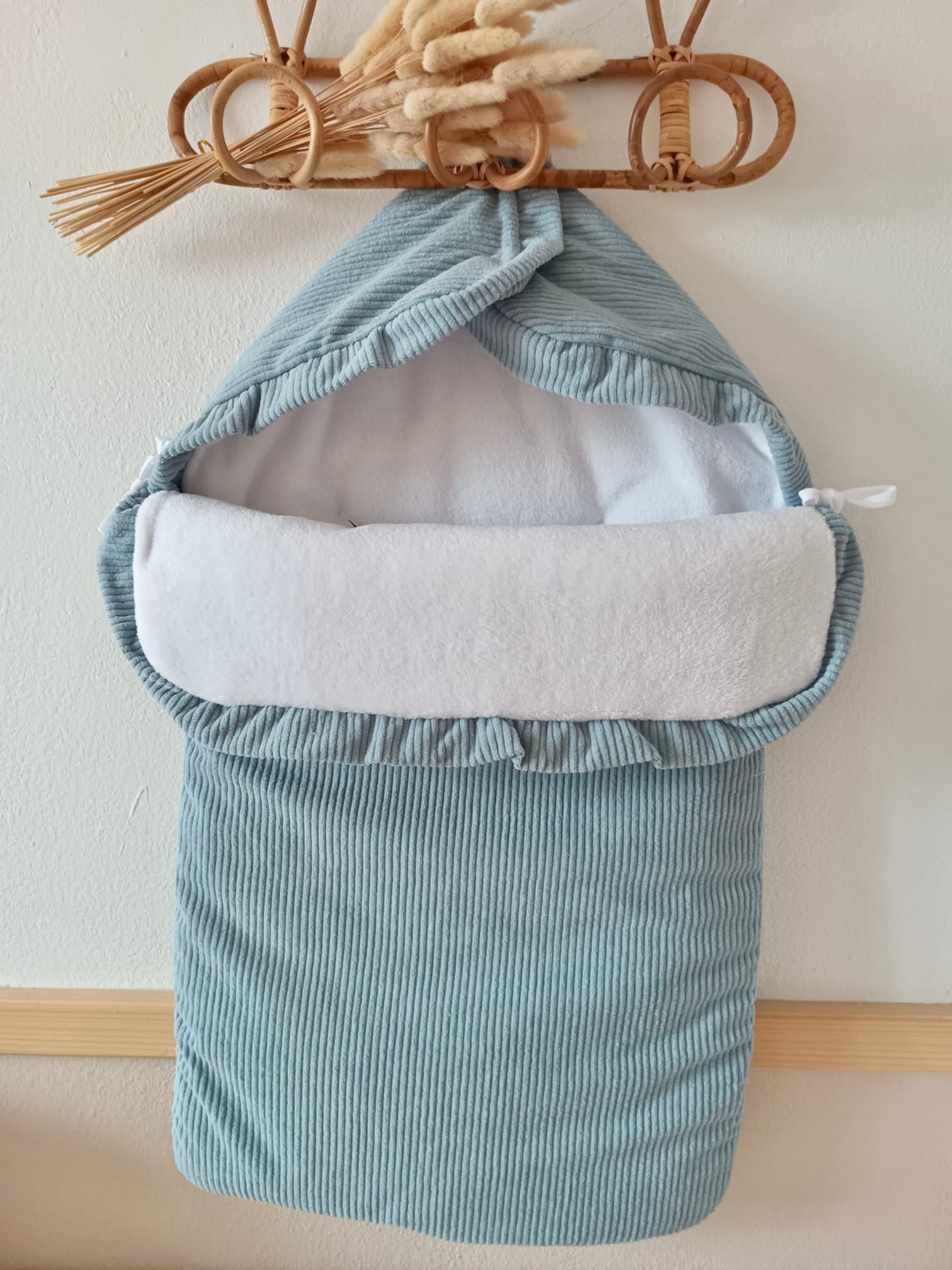 Nid d'ange en velours et polaire bleu gris