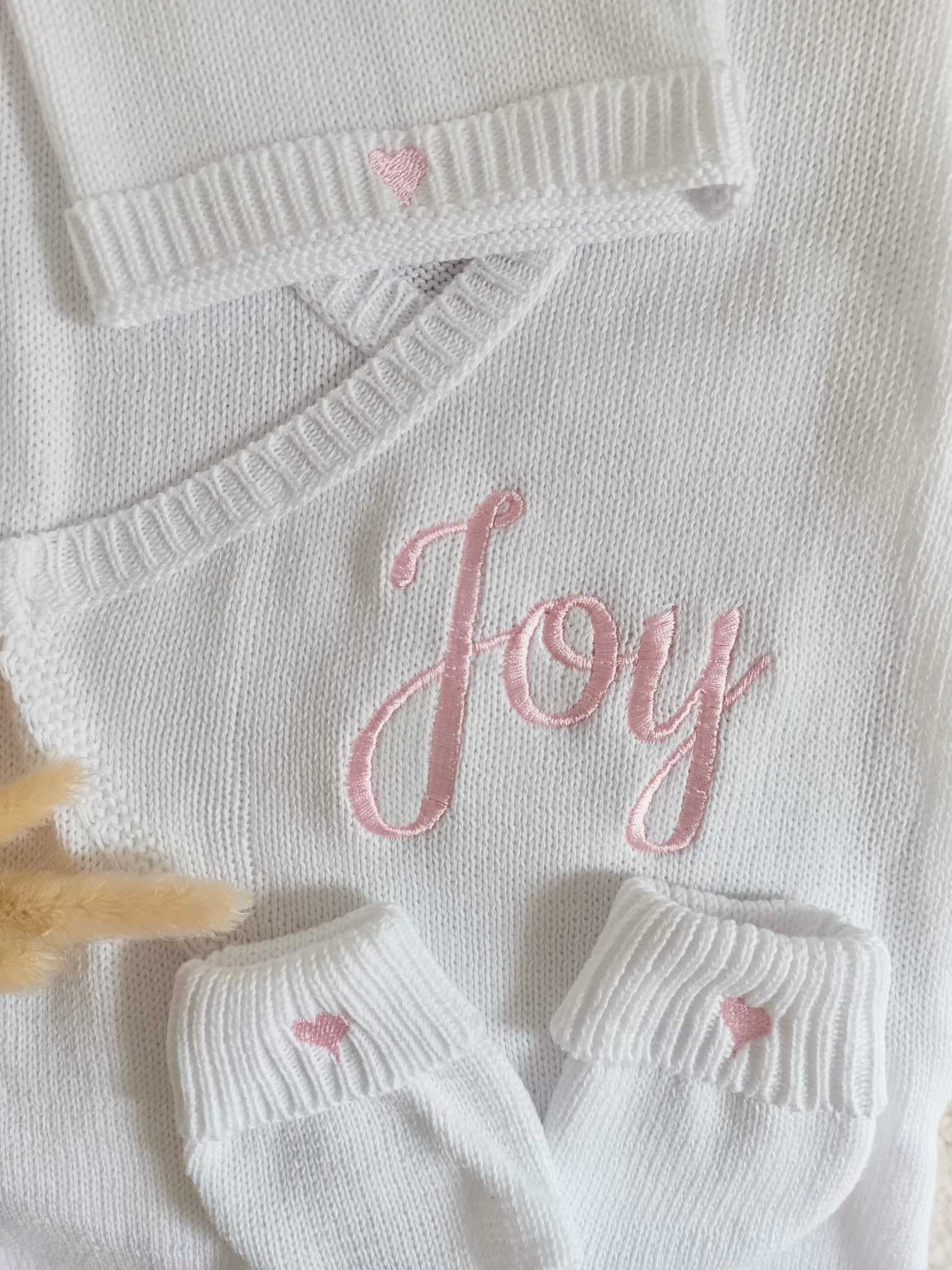 Combinaison blanche 100% coton, 3 pièces, 0/3 mois - personnalisable -