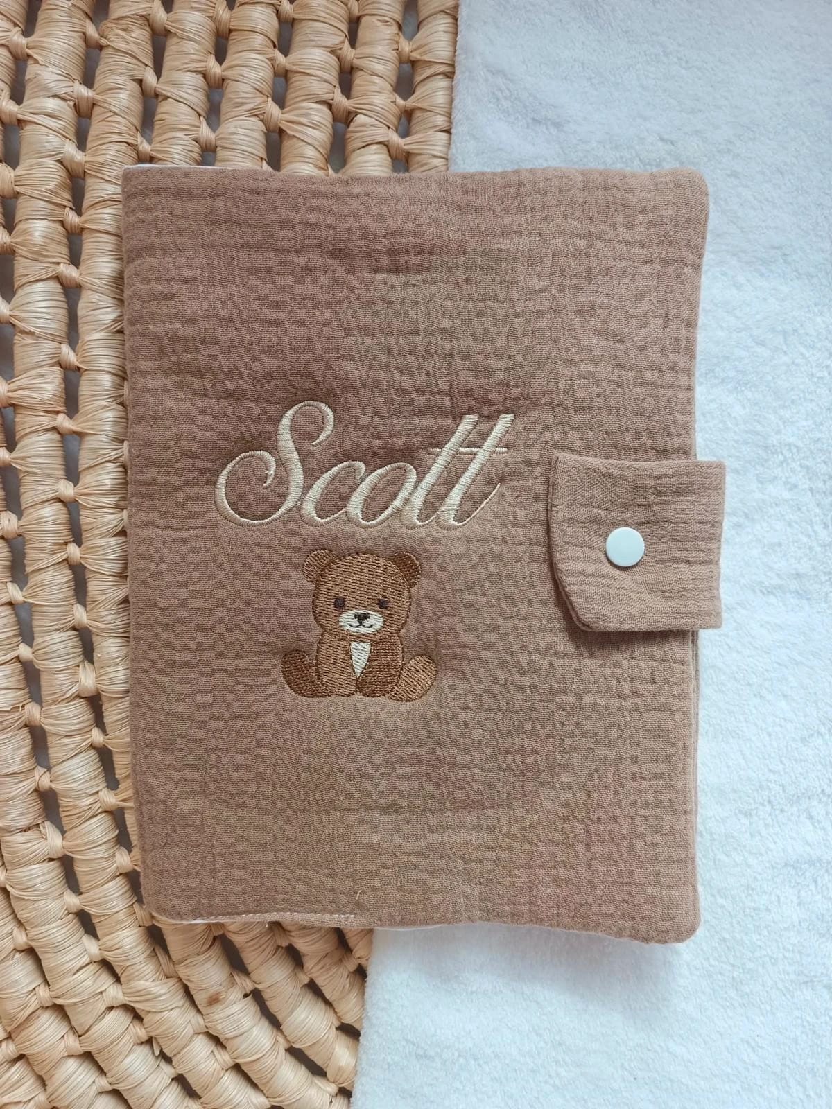 Protège carnet de santé en gaze de coton marron - personnalisable -