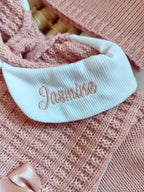 Ensemble complet vieux rose avec 2 nœuds satiné vieux rose 0/3 mois