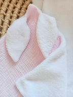 Doudou lange gaze de coton et polaire - rose - personnalisable -