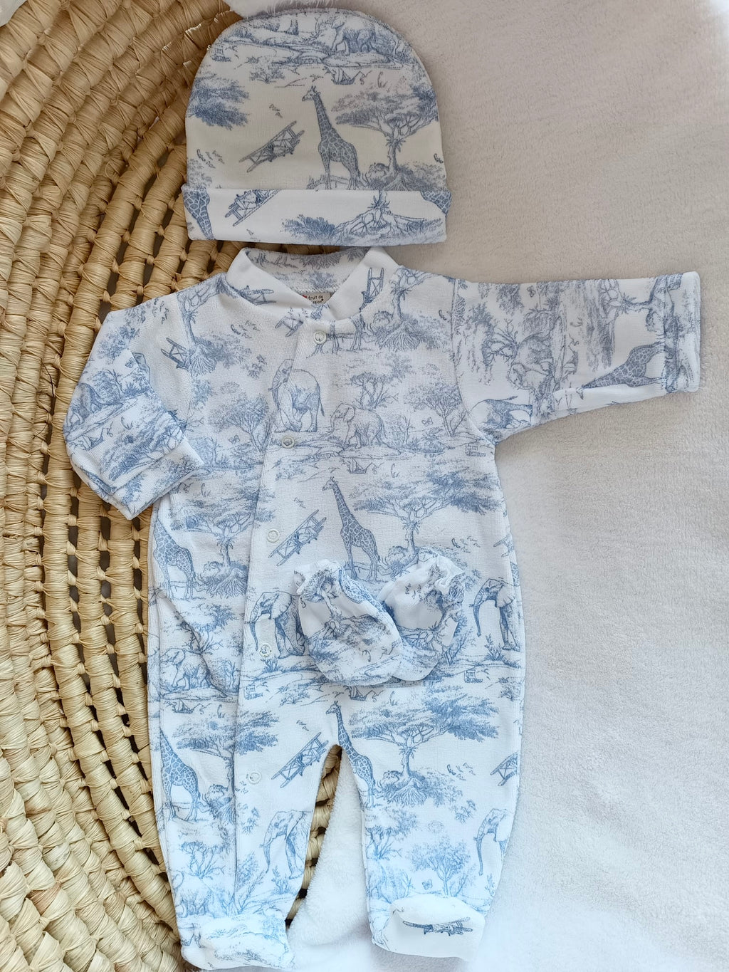 Dors bien velours tons safari bleuté , 3 pièces