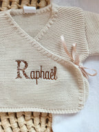Brassière bébé personnalisée en maille avec nœud satiné