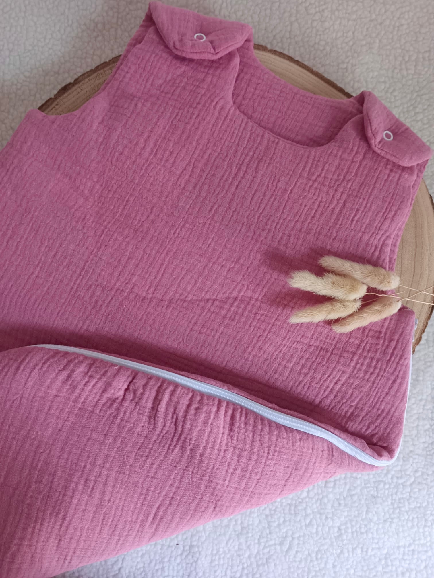 Gigoteuse molletonée en gaze de coton framboise