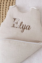 Personalized baby sleeping bag in cotton gauze