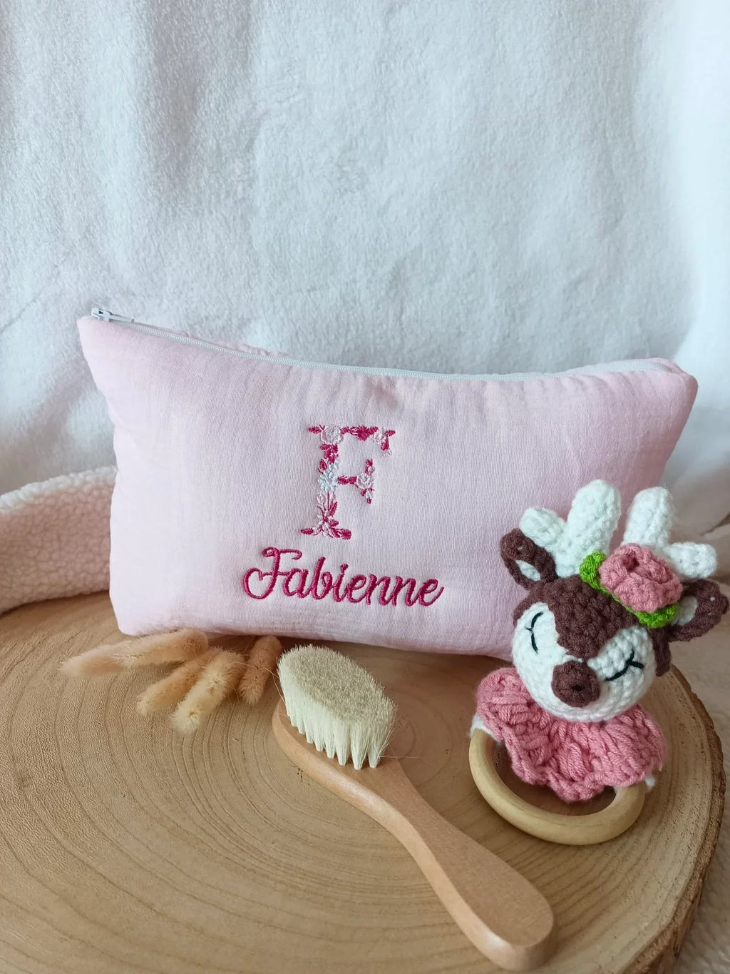 Trousse personnalisée bébé en gaze de coton