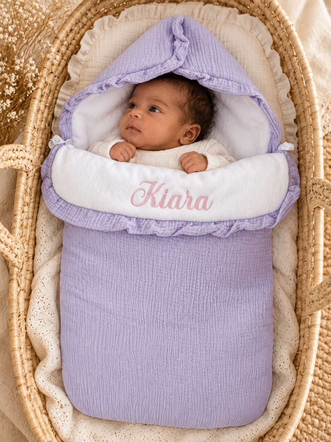 Nid d’ange personnalisé bébé en gaze de coton