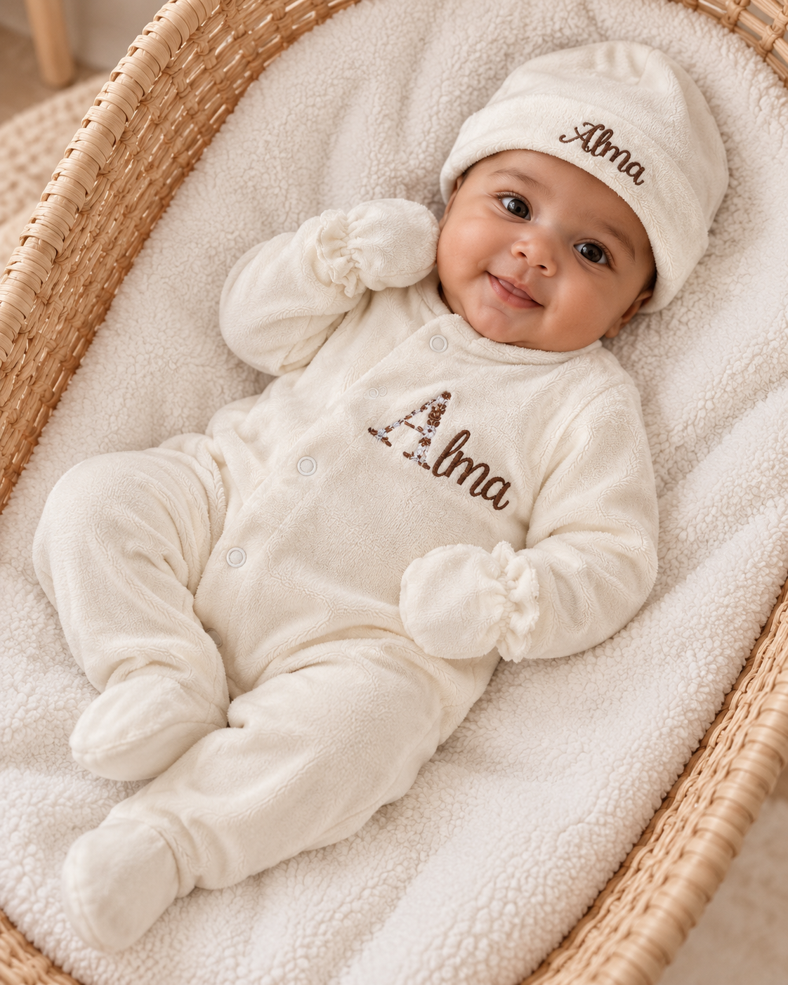 Pyjama naissance personnalisé velours – ensemble 3 pièces bébé