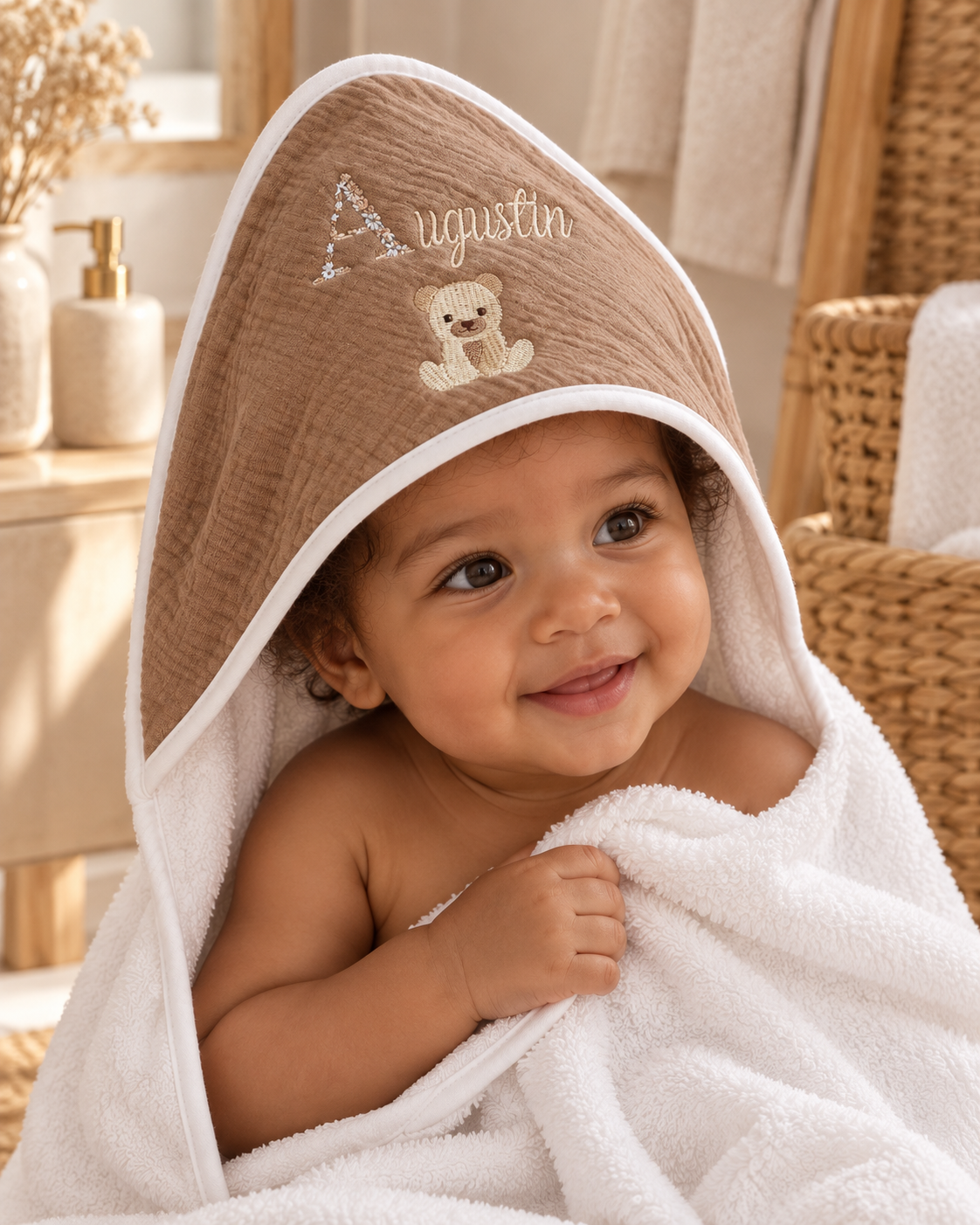Cape de bain personnalisée bébé en gaze de coton