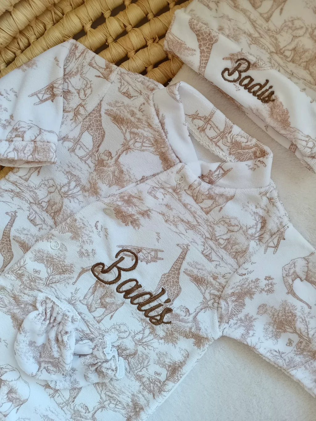 Pyjama bébé velours 3 pièces personnalisé – Safari