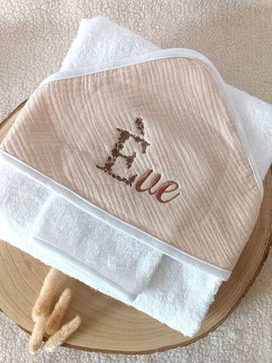 Cape de bain en gaze de coton beige - personnalisable -