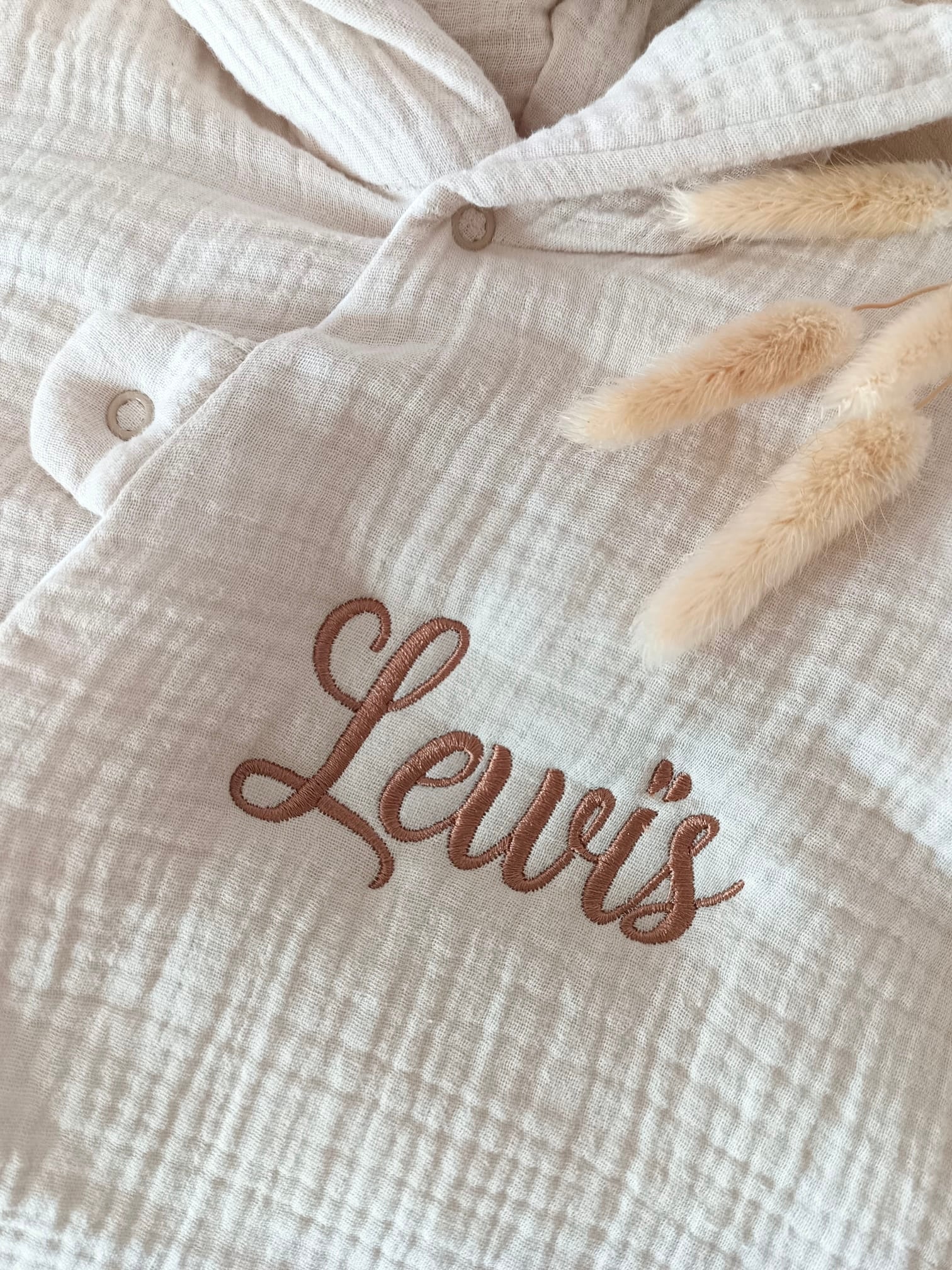 Combinaison pilote en gaze de coton beige avec oreilles - personnalisable - plusieurs tailles -