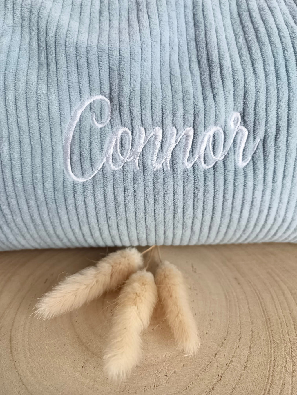 Trousse en velours bleu gris - personnalisable -