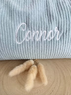 Trousse en velours bleu gris - personnalisable -