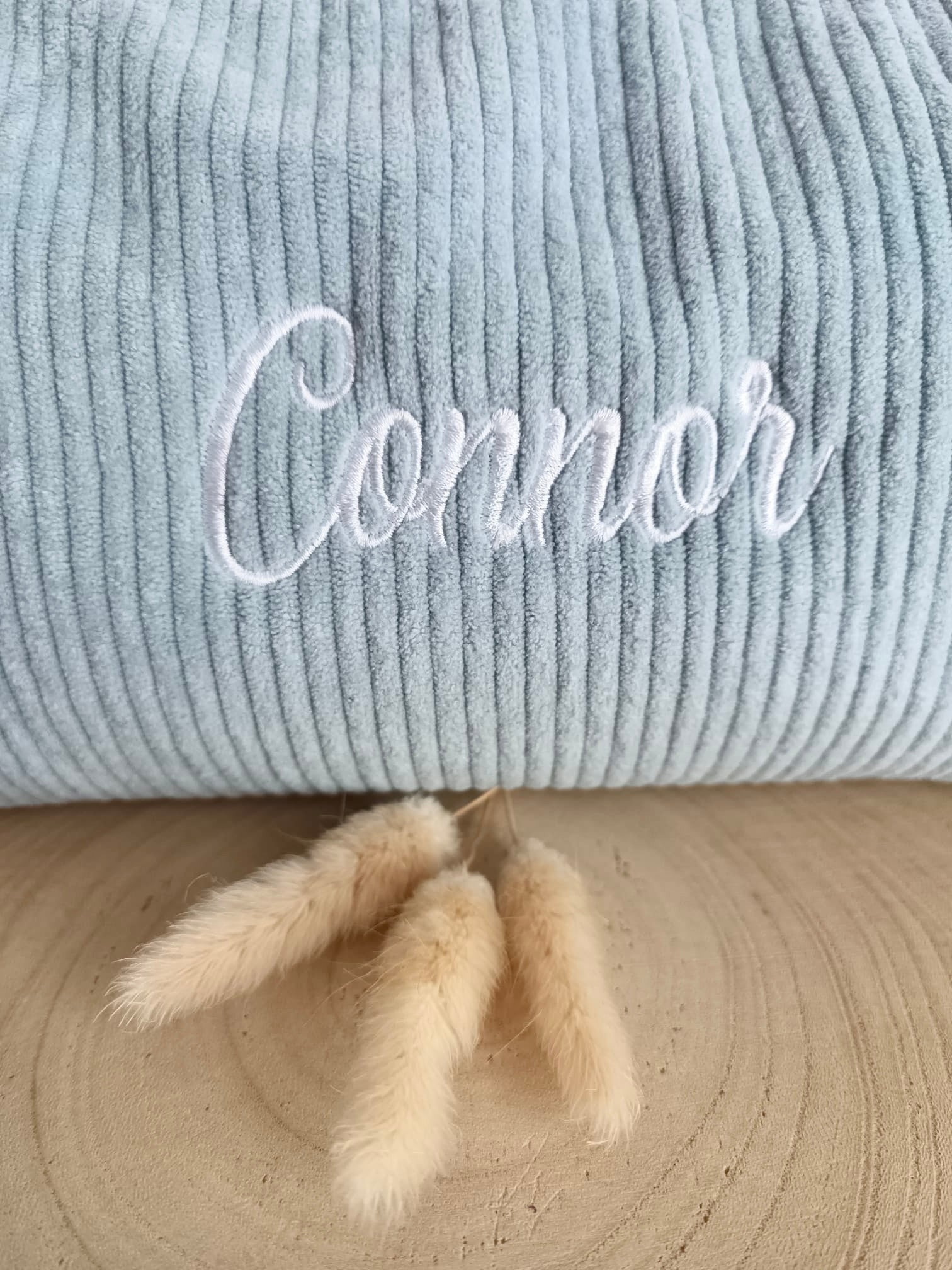 Trousse en velours bleu gris - personnalisable -