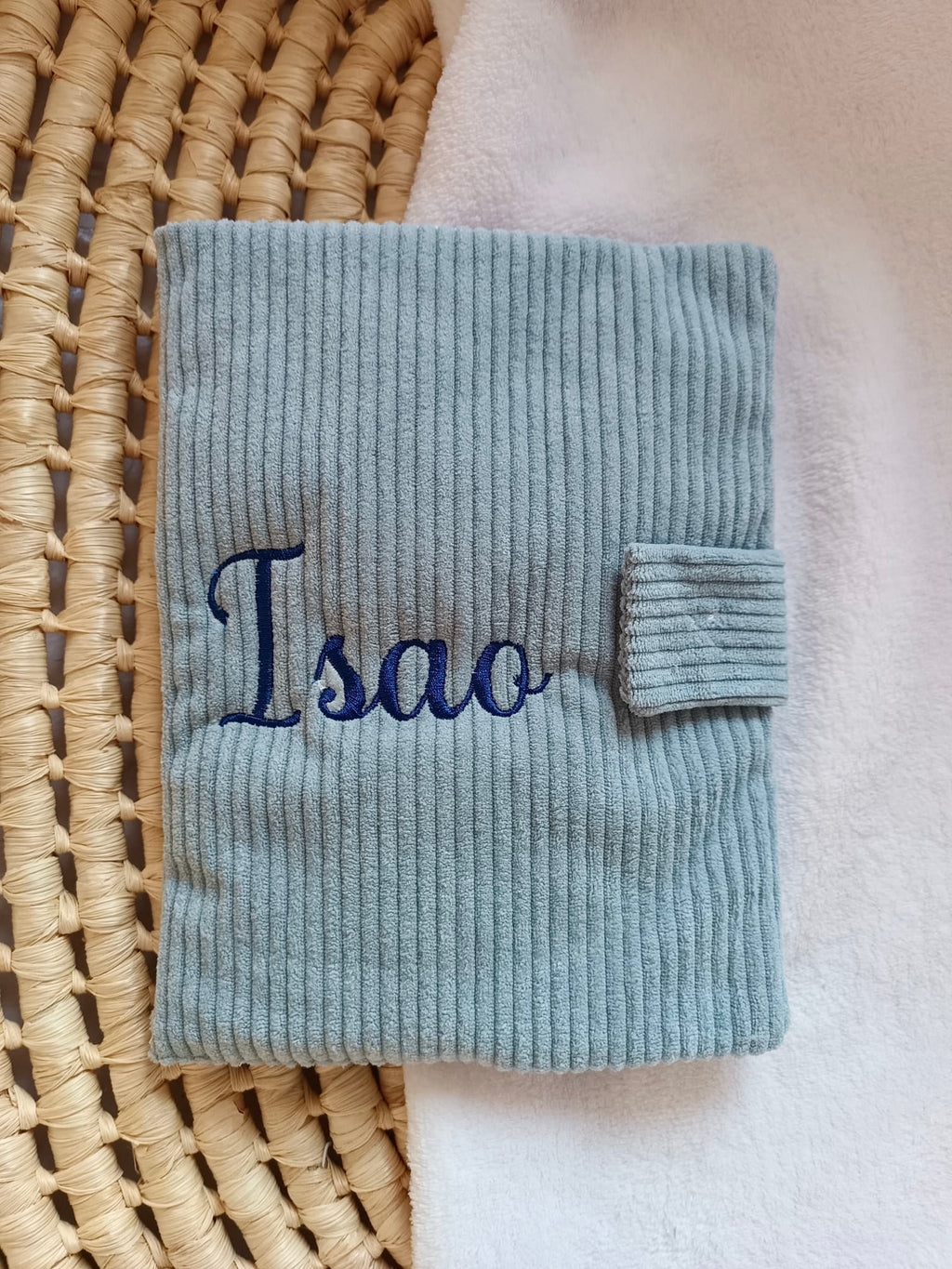 Protège carnet de santé velours bleu gris - personnalisable -