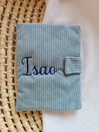 Protège carnet de santé velours bleu gris - personnalisable -