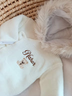 Combinaison pilote en maille blanche fourrure - personnalisable - plusieurs tailles -