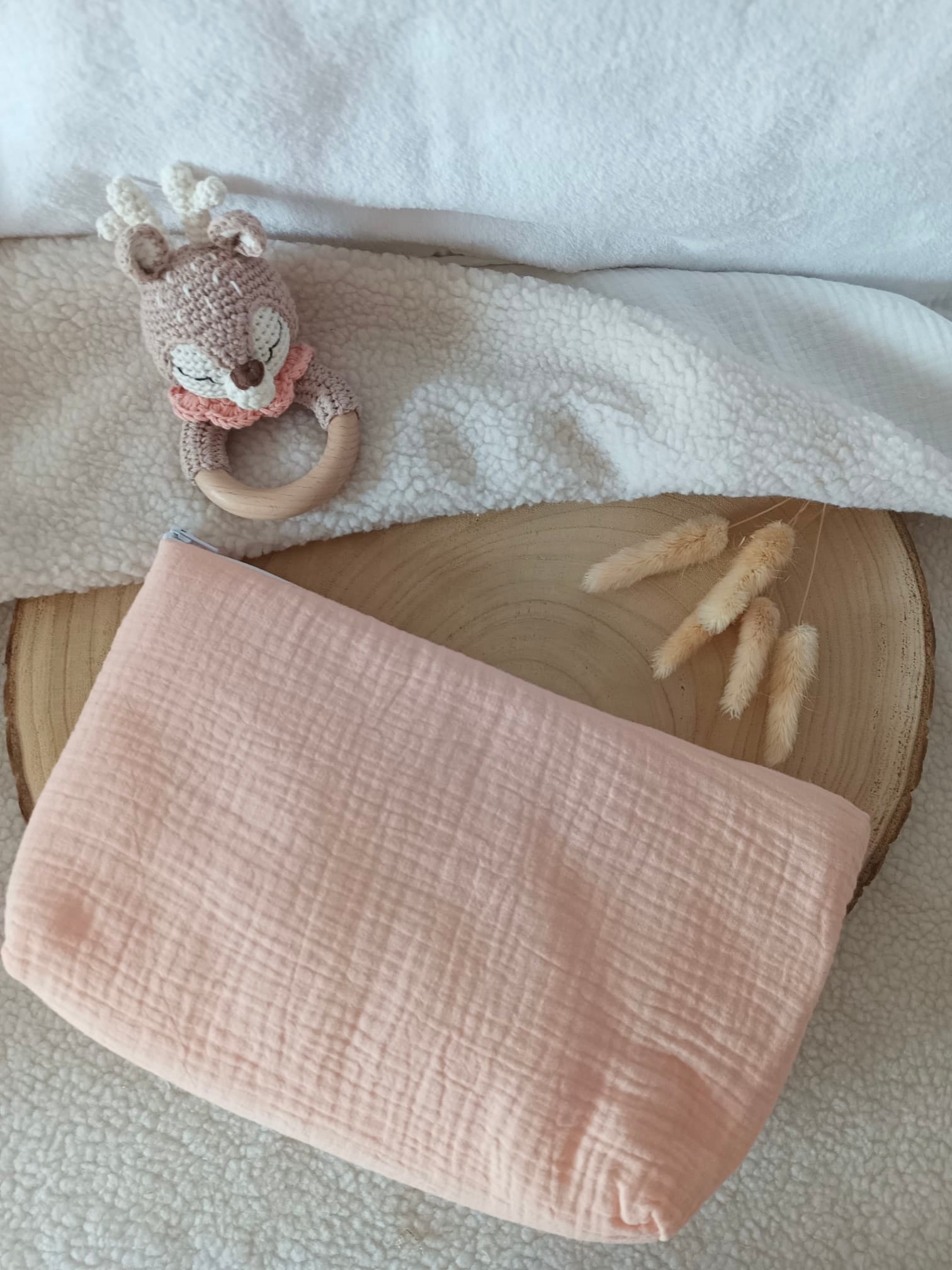 Trousse en gaze de coton abricot - personnalisable -