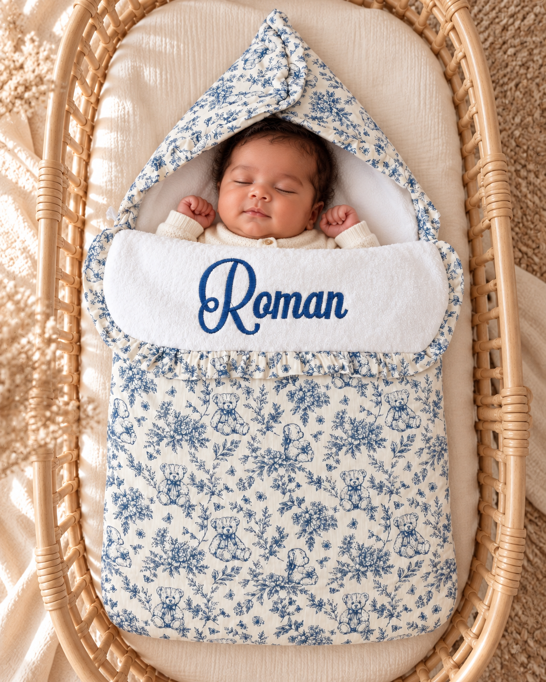 Nid d’ange personnalisé bébé en gaze de coton – Rêve d’Ourson