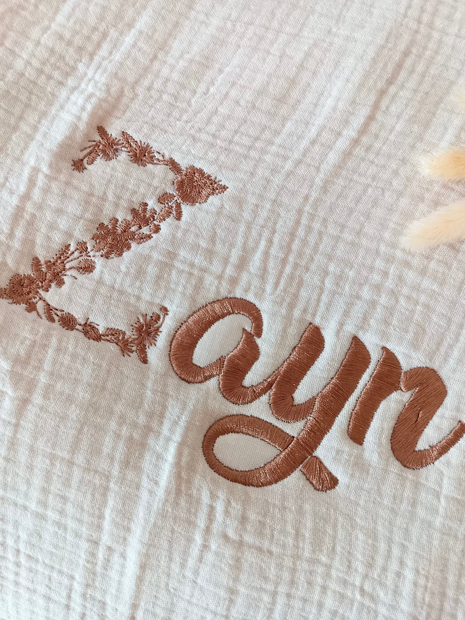 Couverture en gaze de coton et polaire beige - personnalisable -