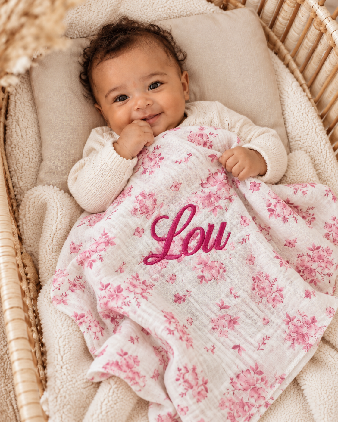 Lange personnalisé bébé en gaze de coton – Fleurs de coton
