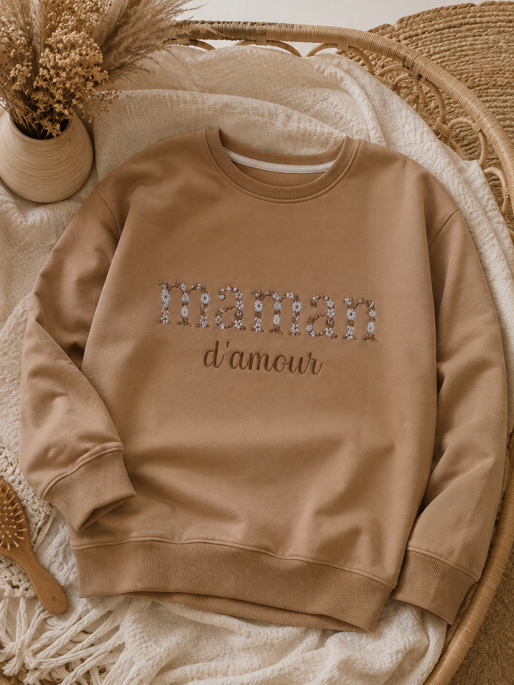 Pull Maman d'amour personnalisé - Broderie lettre fleuries
