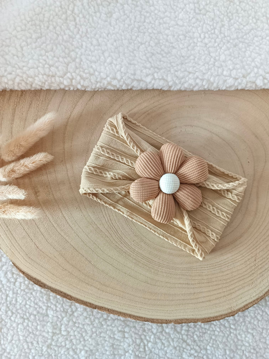 Bandeaux élastiques crème/beige foncé fleurs TU