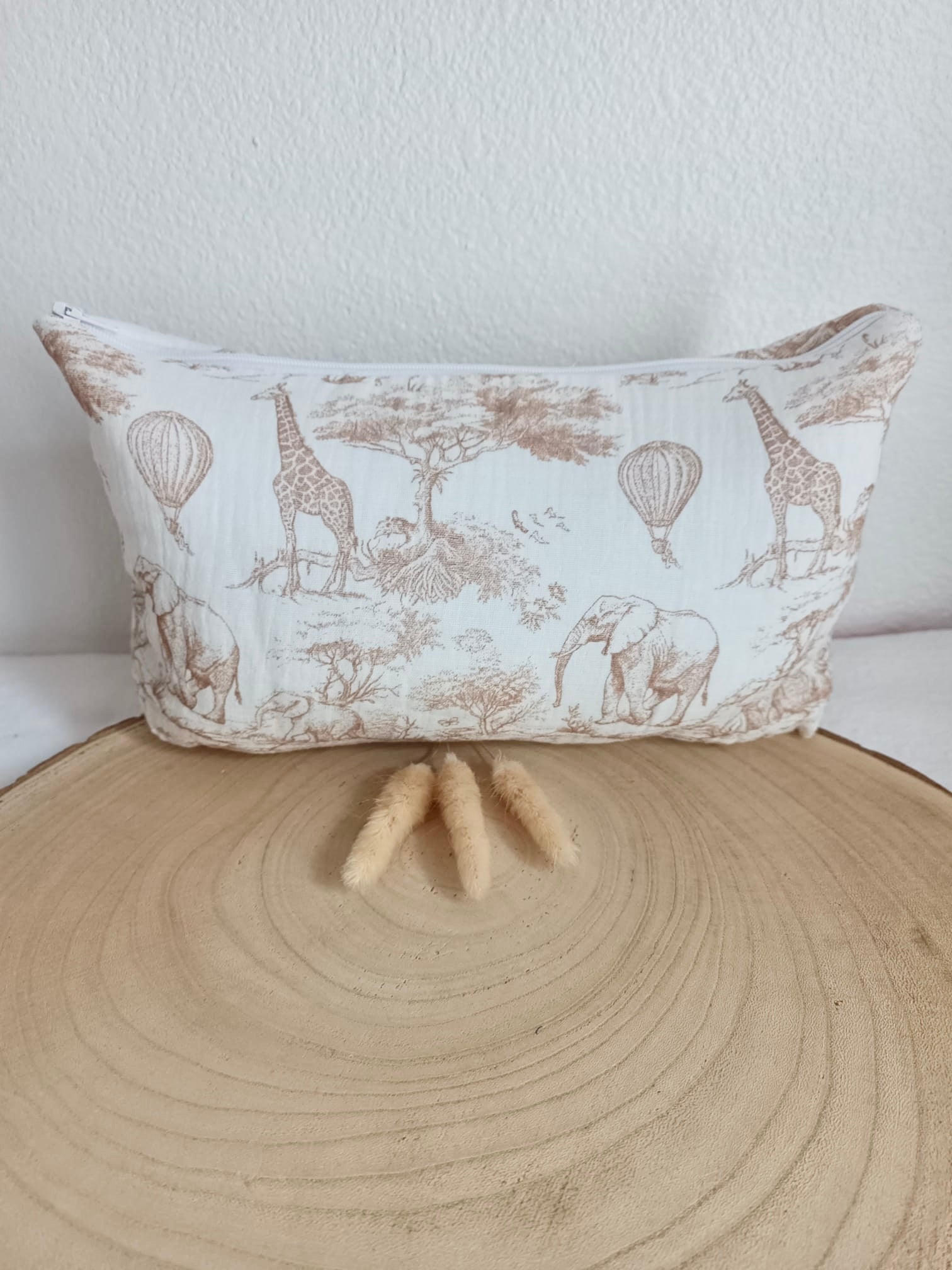 Trousse en gaze de coton safari tons beige - personnalisable -